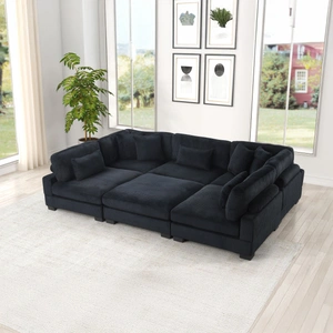 Galaxy Home Furnishings Bentley 6-Piece Corduroy Fabric L-Shaped Sectional Sofa, Black