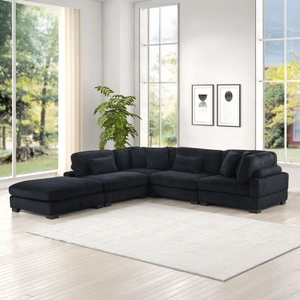 Galaxy Home Furnishings Bentley 5-Piece Corduroy Fabric L-Shaped Sectional Sofa, Black