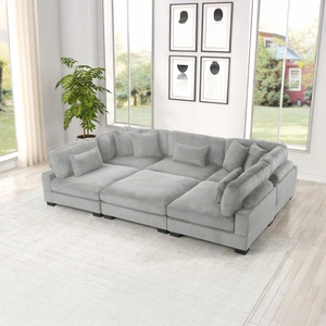 Galaxy Home Furnishings Bentley 6-Piece Corduroy Fabric L-Shaped Sectional Sofa, Gray