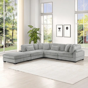 Galaxy Home Furnishings Bentley 5-Piece Corduroy Fabric L-Shaped Sectional Sofa, Gray