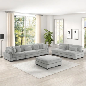Galaxy Home Furnishings Bentley 6-Piece Corduroy Fabric Living Room Set, Gray