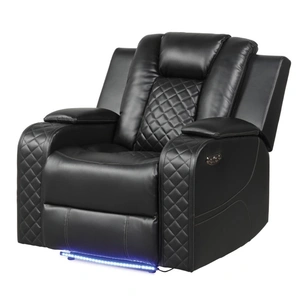 Galaxy Home Furnishings Benz Faux Leather Power Reclining Chair with LED Lighting & USB Charger
