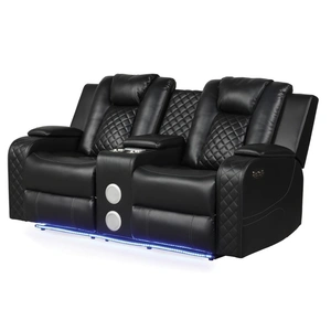 Galaxy Home Furnishings Benz Faux Leather Power Reclining Loveseat with Bluetooth Speaker, LED Lighting & USB Charger