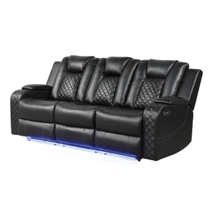Galaxy Home Furnishings Benz Faux Leather Power Reclining Sofa with LED Lighting & USB Charger