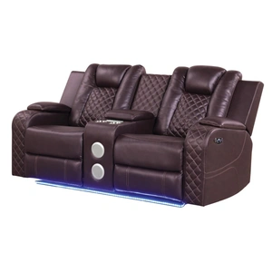 Galaxy Home Furnishings Benz Faux Leather Power Reclining Loveseat with Bluetooth Speaker, LED Lighting & USB Charger
