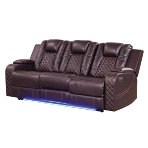 Galaxy Home Furnishings Benz Faux Leather Power Reclining Sofa with LED Lighting & USB Charger