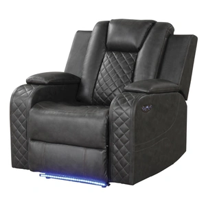 Galaxy Home Furnishings Benz Faux Leather Power Reclining Chair with LED Lighting & USB Charger
