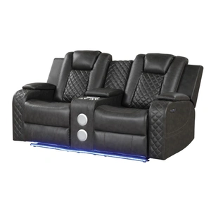 Galaxy Home Furnishings Benz Faux Leather Power Reclining Loveseat with Bluetooth Speaker, LED Lighting & USB Charger