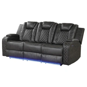 Galaxy Home Furnishings Benz Faux Leather Power Reclining Sofa with LED Lighting & USB Charger