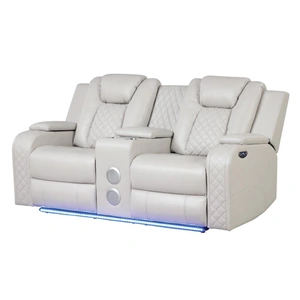 Galaxy Home Furnishings Benz Faux Leather Power Reclining Loveseat with Bluetooth Speaker, LED Lighting & USB Charger