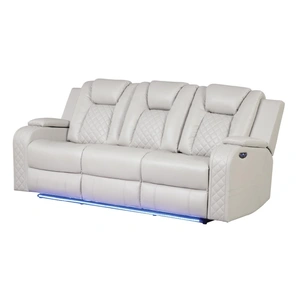 Galaxy Home Furnishings Benz Faux Leather Power Reclining Sofa with LED Lighting & USB Charger