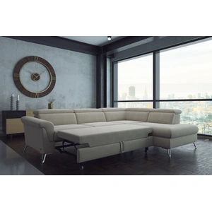 Nordholtz Berlin Fabric L-Shaped Sectional Sofa with Sleeper & Storage, Beige