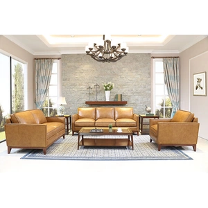 Beverly Hills Furniture Harper Leather/Split Living Room Set, Saddle