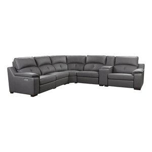 Beverly Hills Furniture Thompson Leather L-Shape Sectional Sofa w/ Power Recliners & Headrests & Storage Console