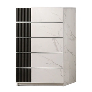 J&M Furniture Bianca Marble Look Chest w/5 Drawers, White/Grey Marble