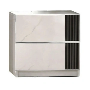 J&M Furniture Bianca Marble Look Right Nightstand w/2 Drawers, White/Grey Marble