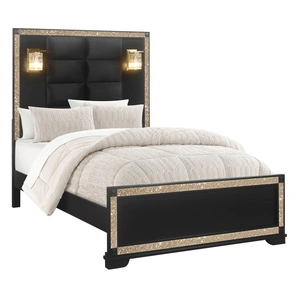Global Furniture USA Blake Fabric/Wood Bed w/Lamps, Black/Gold