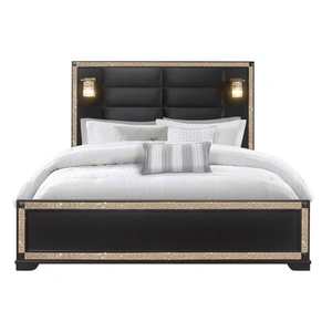 Global Furniture USA Blake Fabric/Wood Bed w/Lamps, Black/Gold