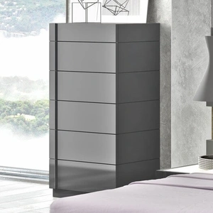 J&M Furniture Braga Premium Wood Veneer Chest, Grey Lacquer