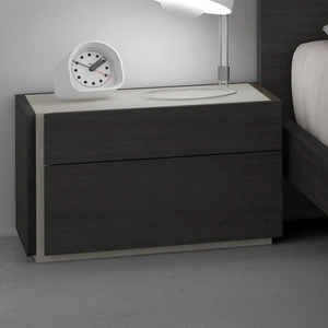J&M Furniture Faro Premium Wood Veneer Left Nightstand, Wenge/Light Grey Accents