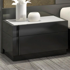 J&M Furniture Braga Premium Wood Veneer Left Nightstand, Grey Lacquer