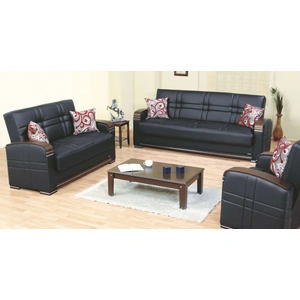 Empire Furniture, USA Bronx Bonded Leather Storage Living Room Set, Black