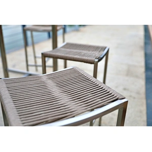 Whiteline Modern Living Stone Outdoor Rope Backless Barstool, Taupe (Set of 4)