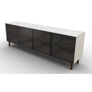 Calligaris Universal Ceramic/Wood Customizable Sideboard w/4 Glass Doors & Wooden Feet