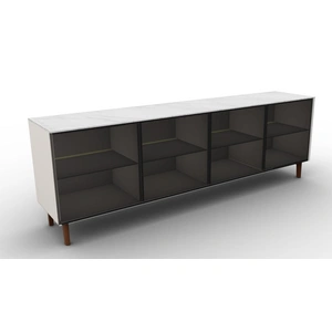 Calligaris Universal Ceramic/Wood Customizable Sideboard w/4 Glass Doors & Wooden Feet