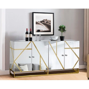 Furnings Timeless 4-Door Mirrored Cabinet with Gold Accent