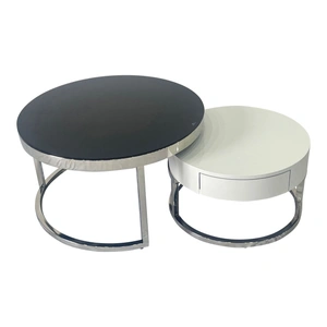 Furnings Timeless Glass Top Storage Nesting Coffee Table with Acrylic Legs & Stainless Steel Base, White & Black