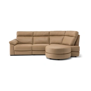 Natuzzi Editions Estremo Fabric/Leather L-Shape Sectional Sofa w/Recliner & Small Round Chaise