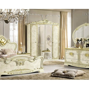 Camelgroup, Italy Leonardo 4-Door Wood Wardrobe w/2 Mirrors, 2 Coat Hangers & 2 Shelves, Beige