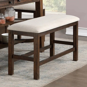 Furniture of America Fredonia Fabric/Wood Counter Height Dining Bench, Rustic Oak/Beige