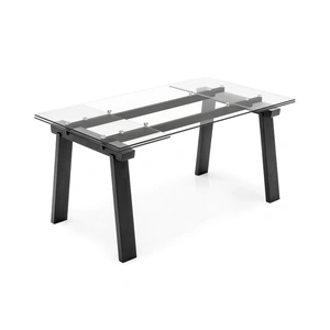 Calligaris Levante W55.1-inch-86.6-inch Rectangular Glass/Wood Dining Table, Transparent/Matt Black/Graphite