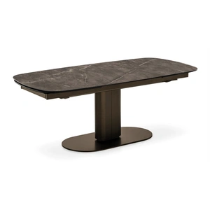 Calligaris Cameo W78.8-inch-116.6-inch Rectangular Ceramic/Metal/Cannulated Wood Veneer Pedestal Extendable Dining Table w/Rounded Corners
