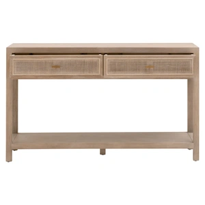 Essentials For Living Cane Wood Console Table w/2 Drawers, Smoke Gray