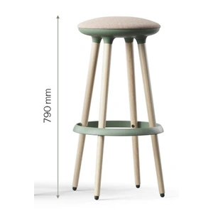 NARBUTAS Cannie Hight Stool for 41,3 in Height Desks w/Upholstered Seat & Natural Ash Wood Base w/PlasticFootring & Glides