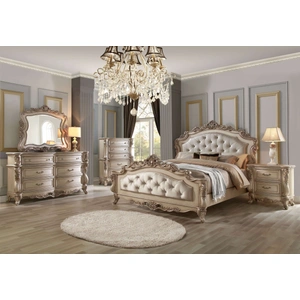 ACME Gorsedd Fabric Tufted Panel Bedroom Set, Antique White