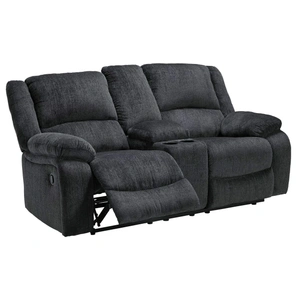 Ashley Furniture Draycoll Polyester Double Reclining Loveseat w/Console, Slate