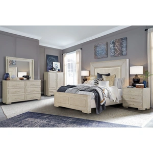 Cosmos Furniture Celine Bedroom Set Whitewashed Wood Coastal Transitional Bedroom Furniture Collection with Gold Accents, Beige