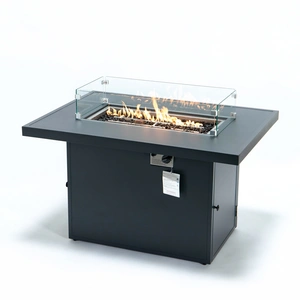 LeisureMod Chelsea Patio Glass Propane Fire Pit Table, Black