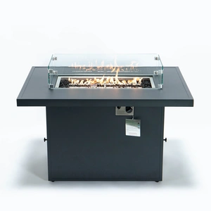LeisureMod Chelsea Patio Glass Propane Fire Pit Table, Black