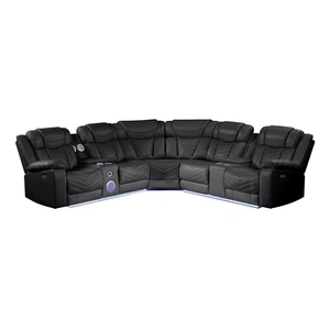 Galaxy Home Furnishings Challenger Faux Leather Recliner Sectional Sofa with Bluetooth Speakers & LED Lights