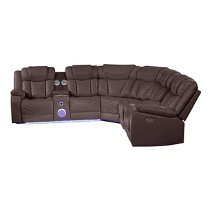 Galaxy Home Furnishings Challenger Faux Leather Recliner Sectional Sofa with Bluetooth Speakers & LED Lights