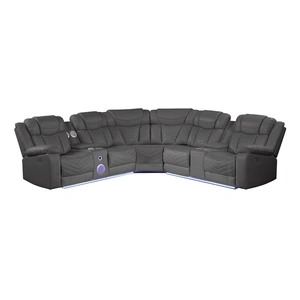 Galaxy Home Furnishings Challenger Faux Leather Recliner Sectional Sofa with Bluetooth Speakers & LED Lights