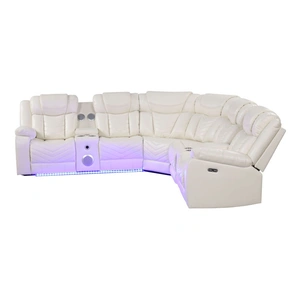 Galaxy Home Furnishings Challenger Faux Leather Recliner Sectional Sofa with Bluetooth Speakers & LED Lights
