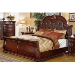 Amalfi Furniture SM Charlotte PU/Wood Sleigh Bed, Cherry