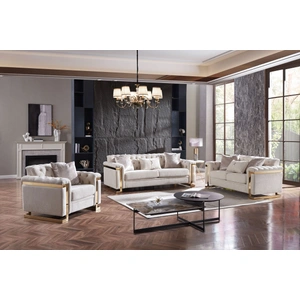 Cosmos Furniture Chloe Fabric Living Room Set, Beige