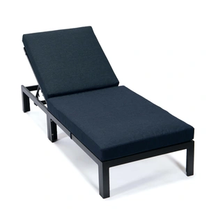 LeisureMod Chelsea Modern Aluminum Outdoor Chaise Lounge with Cushions